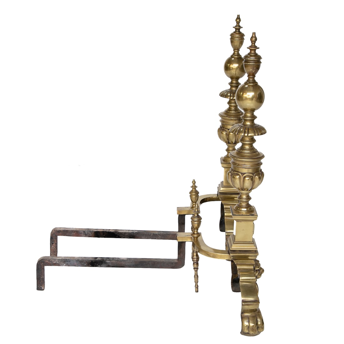 Antique English Style Turned Brass Andirons, Pair - 3