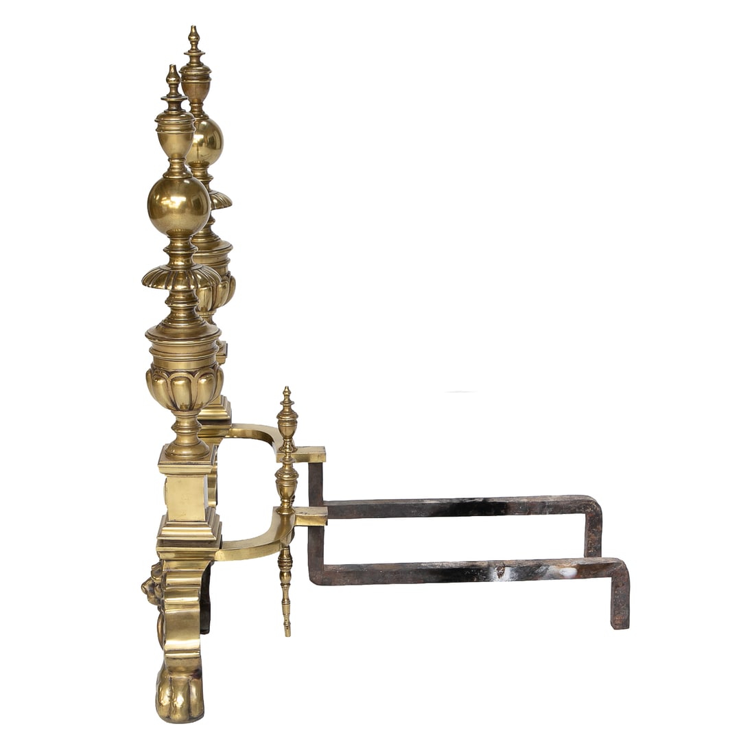 Antique English Style Turned Brass Andirons, Pair - 5