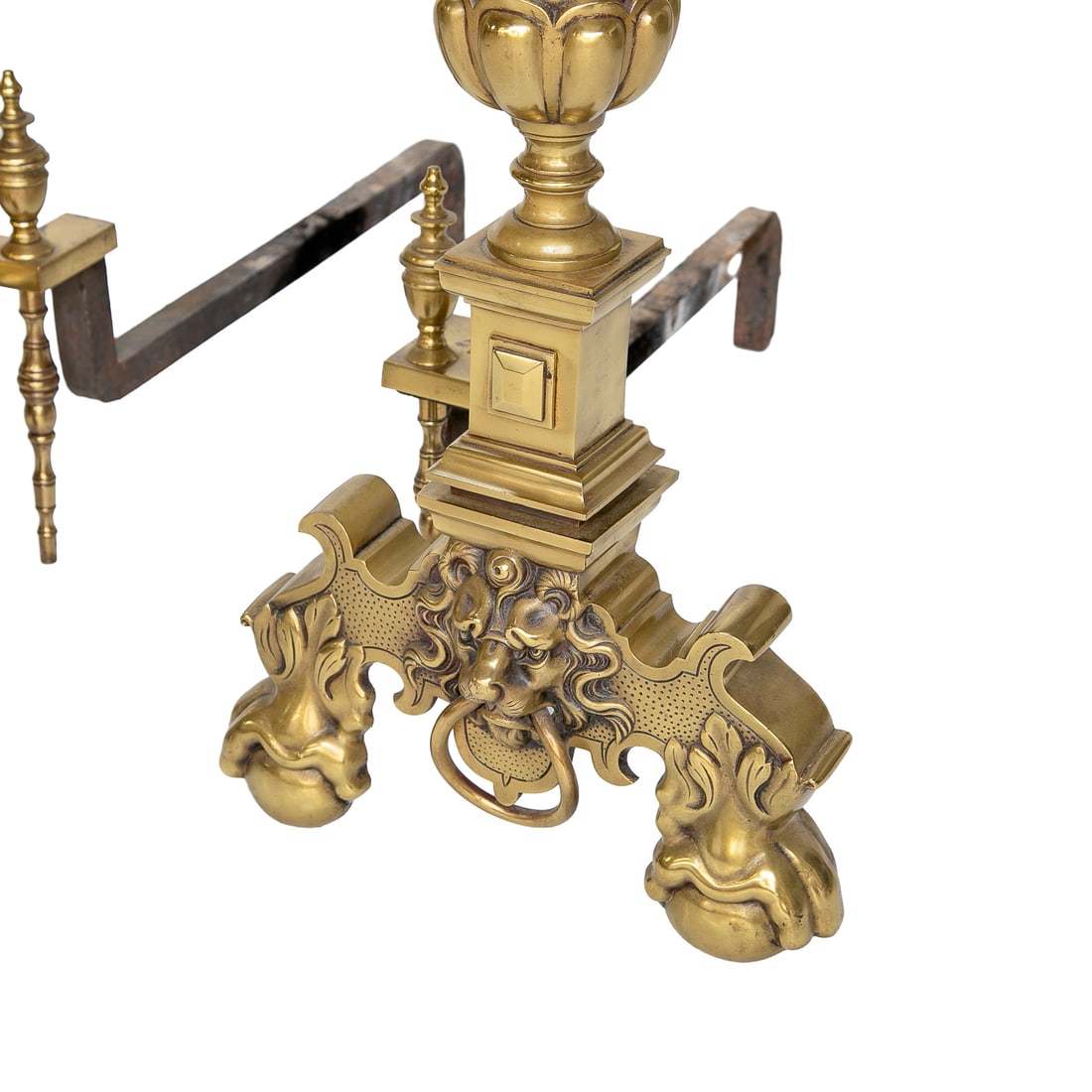 Antique English Style Turned Brass Andirons, Pair - 7