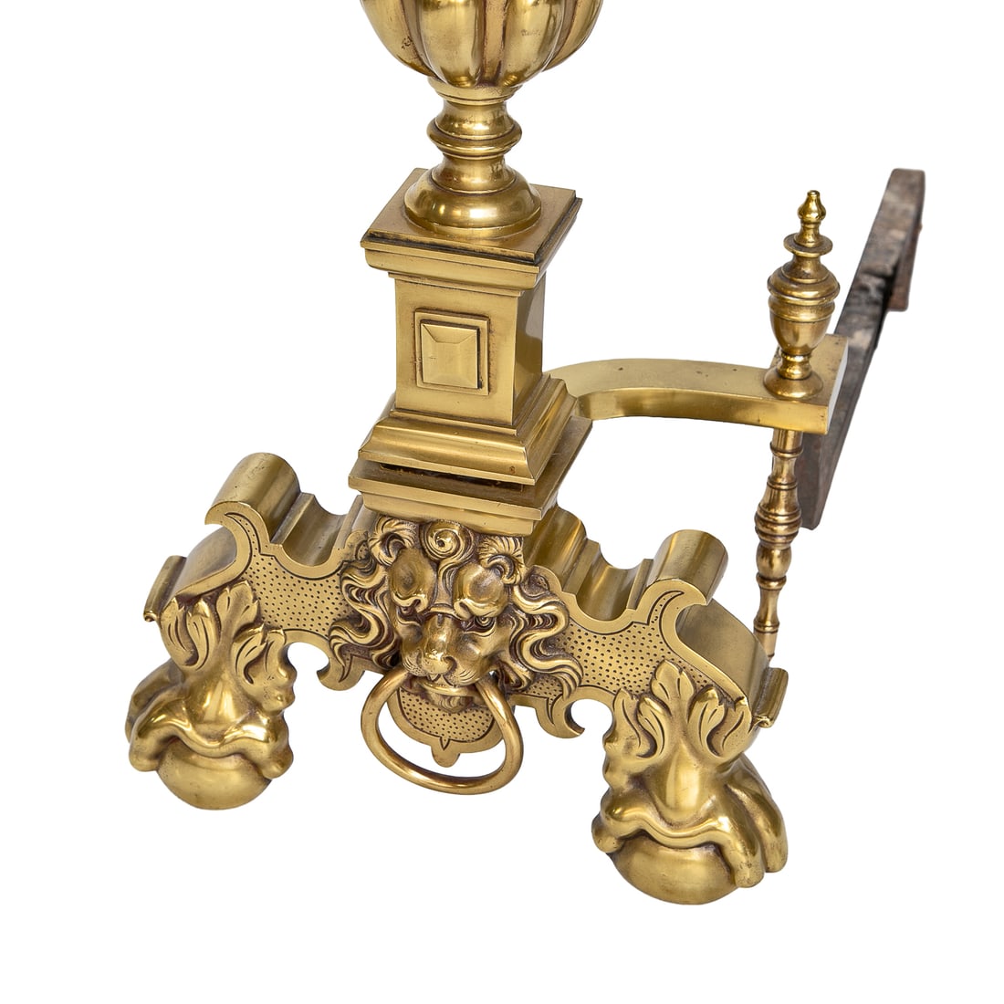 Antique English Style Turned Brass Andirons, Pair - 8