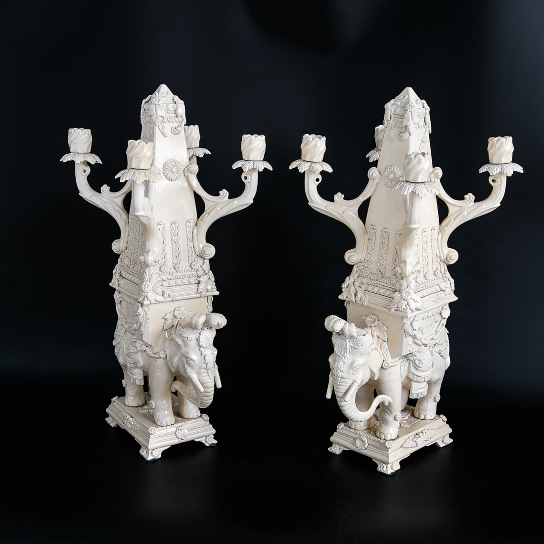 Unique Peter Weldon Staffordshire Creamware Elephant Candelabra, Pair - 2
