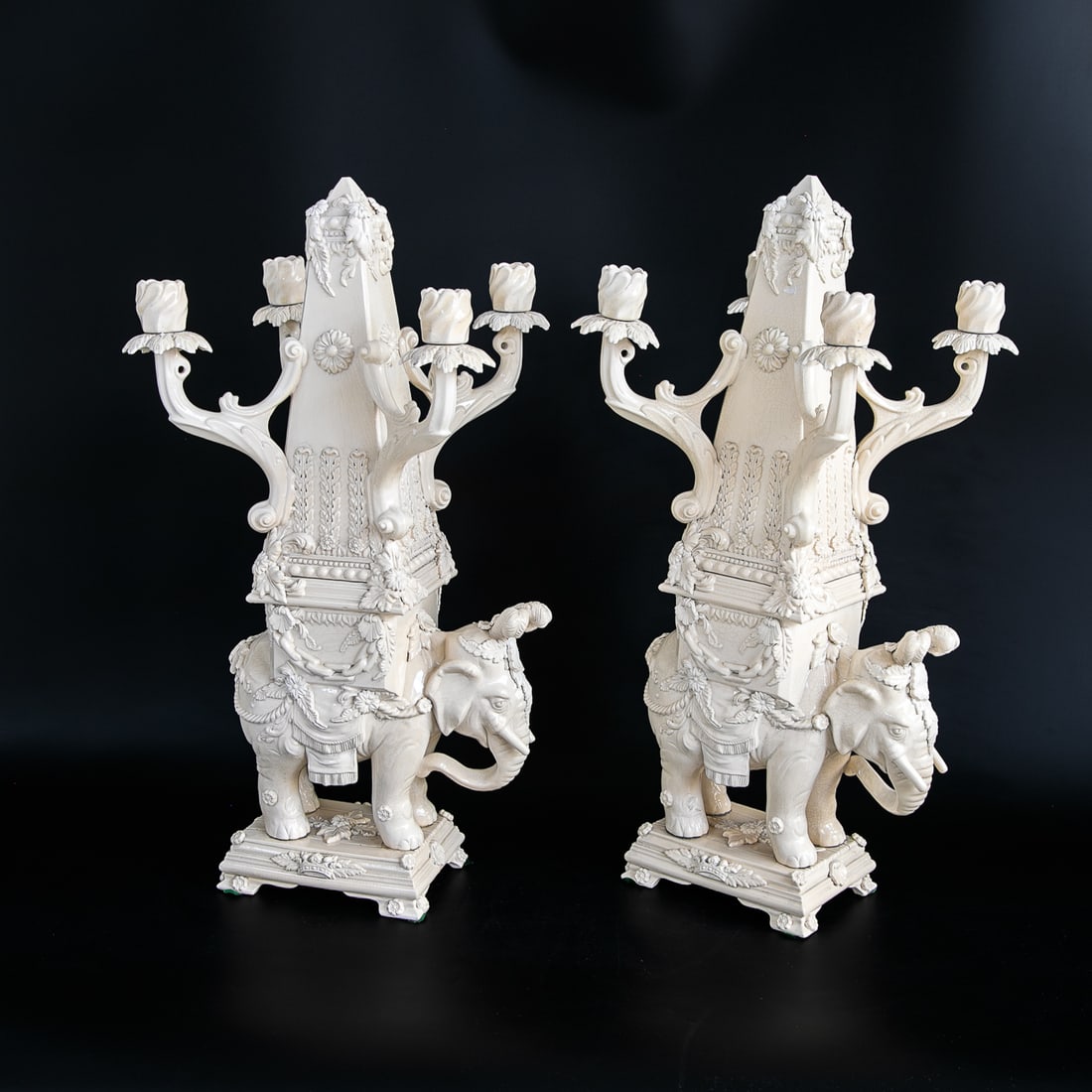 Unique Peter Weldon Staffordshire Creamware Elephant Candelabra, Pair - 3