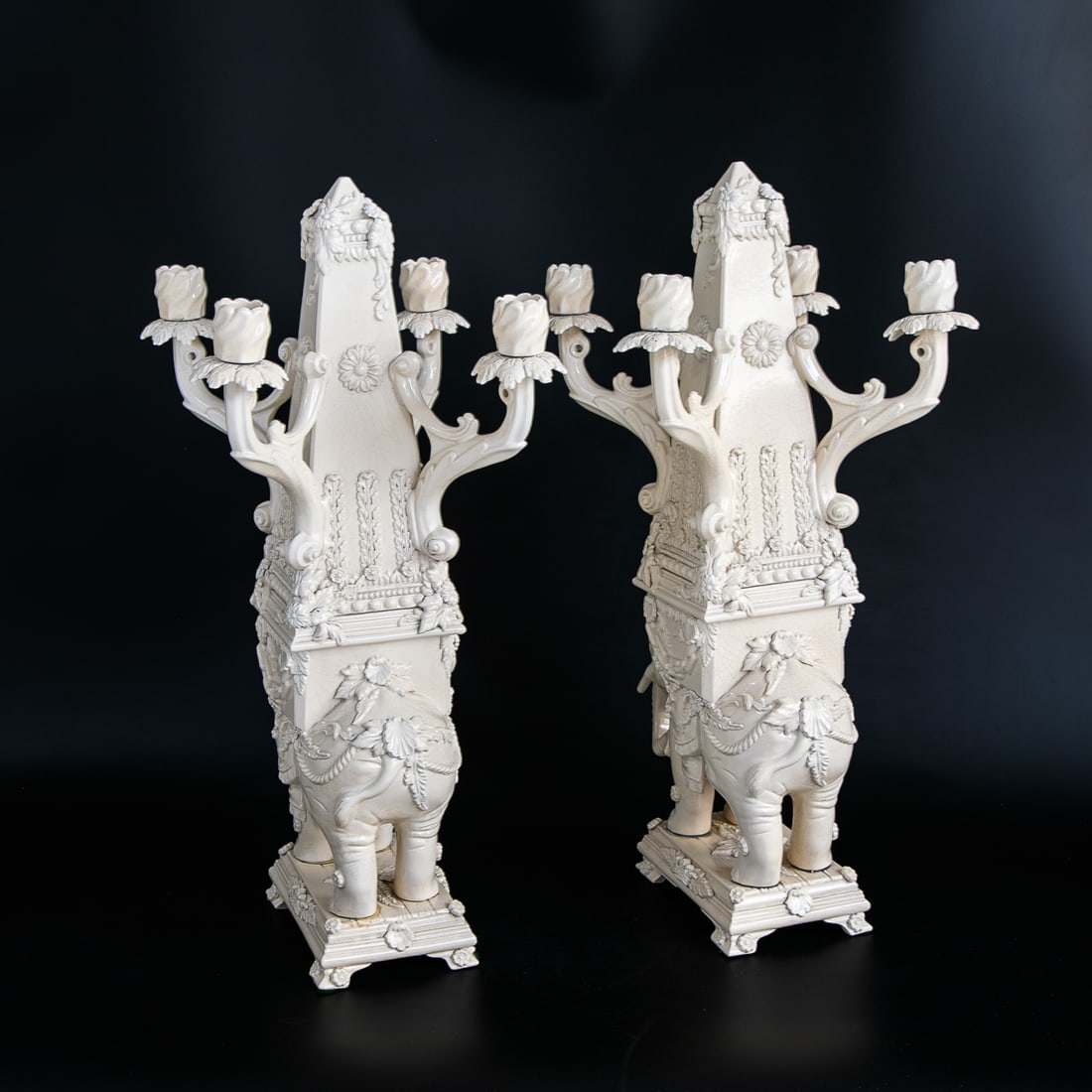 Unique Peter Weldon Staffordshire Creamware Elephant Candelabra, Pair - 4