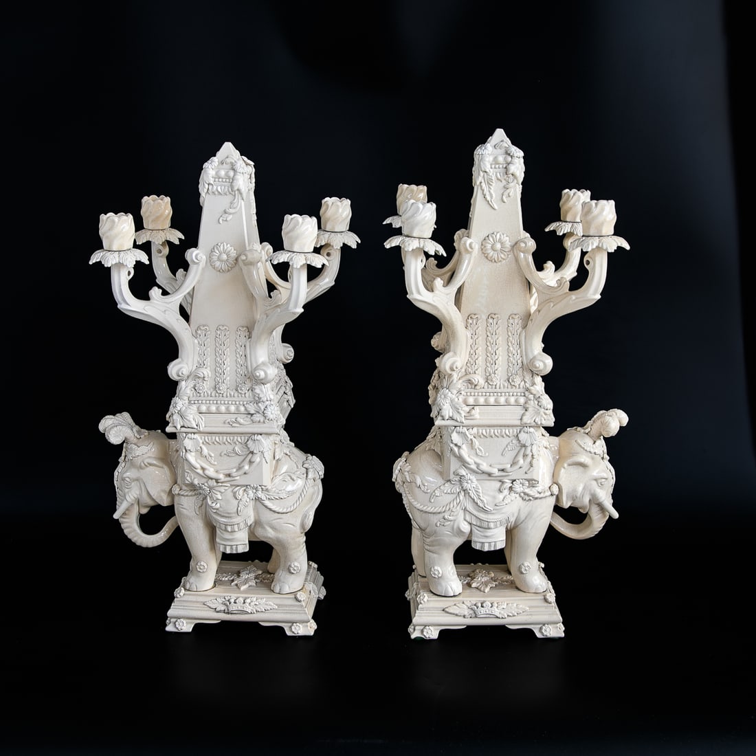 Unique Peter Weldon Staffordshire Creamware Elephant Candelabra, Pair - 5