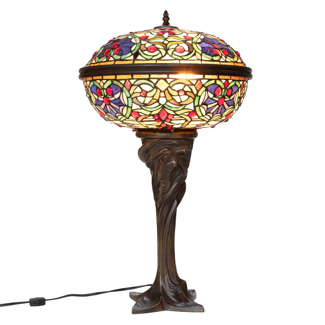Art Nouveau Bronze and Lead Glass Table Lamp (1 of 9)