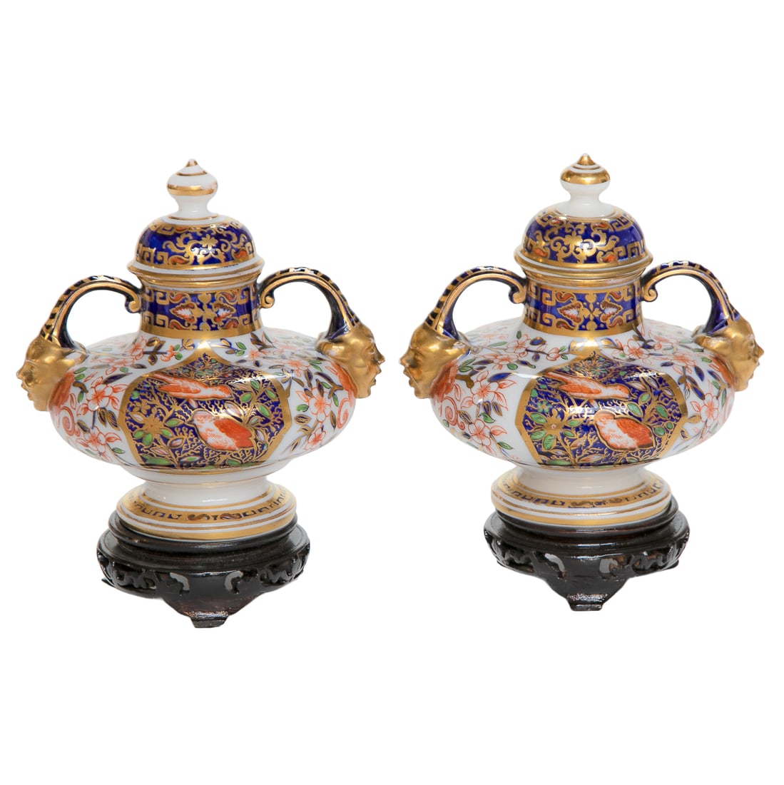 Late 19th C. Royal Crown Derby English Porcelain Ovoid Vases with Lids, Pair (1 of 7)