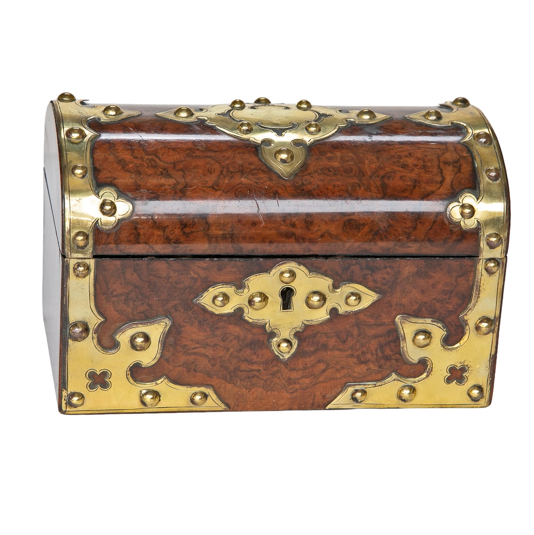 Late 19th C. Myrtle Burl Brass Bound Dome Top Tea Caddy (1 of 11)