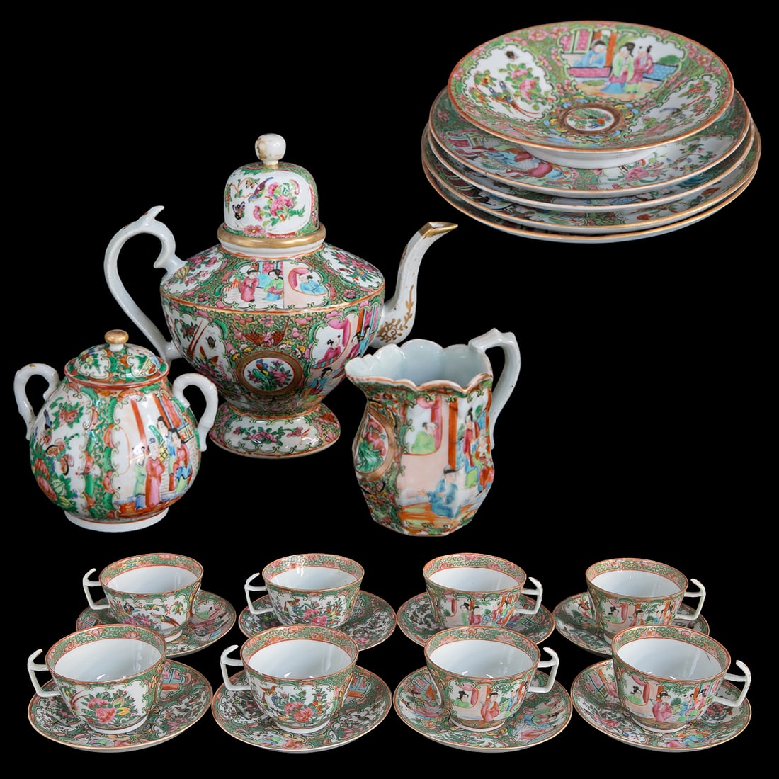 Late 19th C. Chinese Export Porcelain Rose Medallion Partial Tea Set, Twenty-Four (24) Total Pieces (1 of 20)