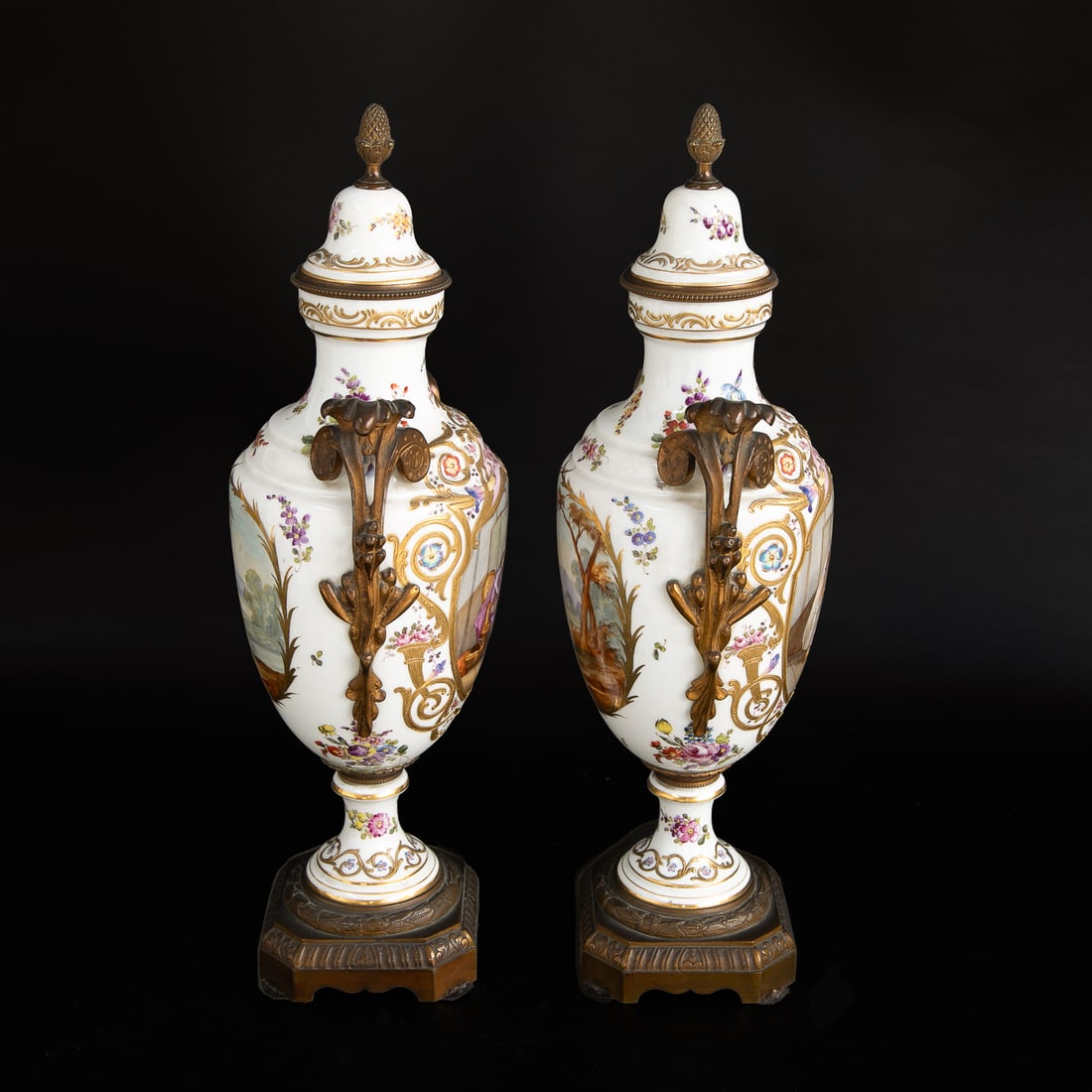 Late 19th C. French Sevres Porcelain Urns, Pair - 2