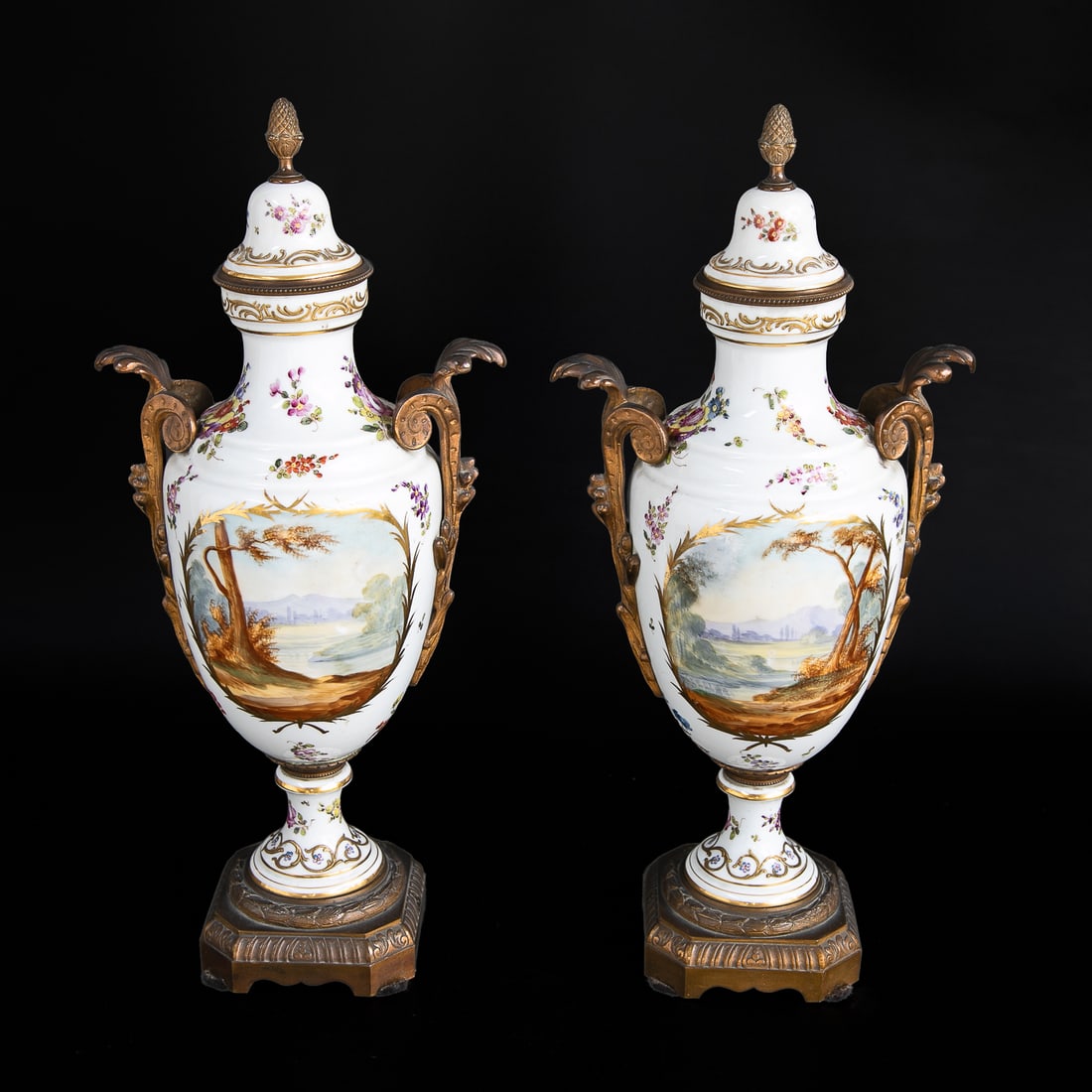 Late 19th C. French Sevres Porcelain Urns, Pair - 3