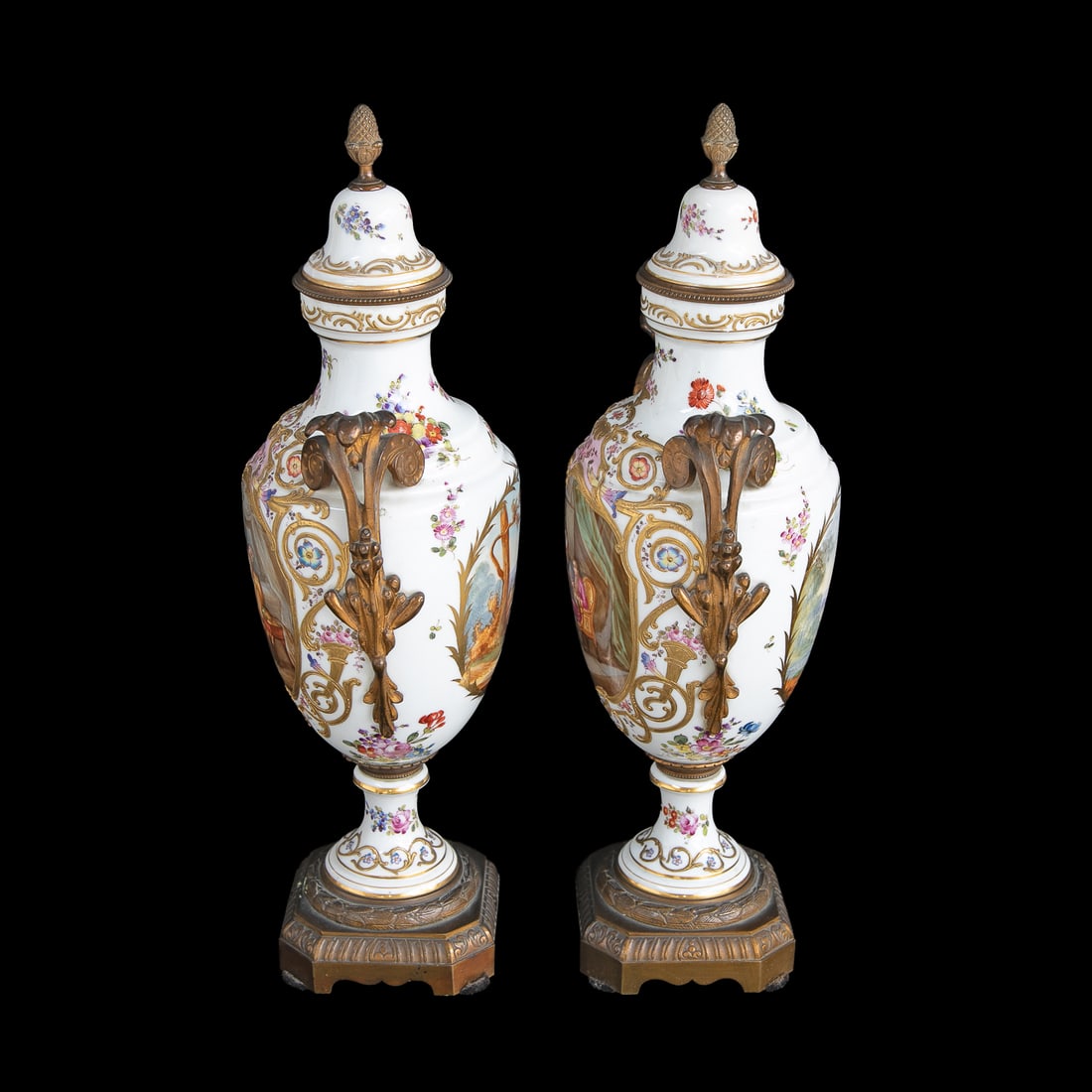 Late 19th C. French Sevres Porcelain Urns, Pair - 4