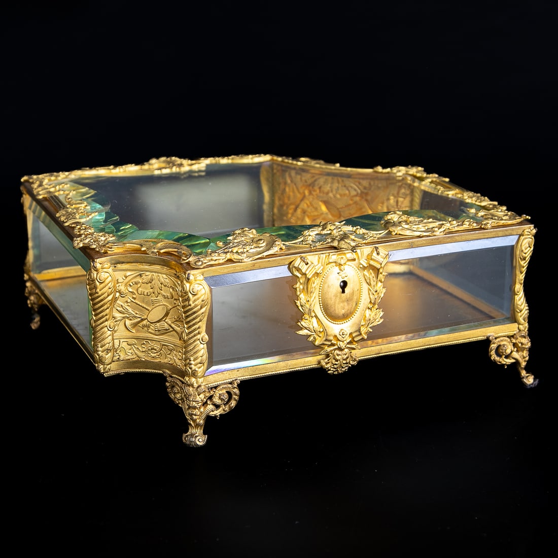 Late 19th C. French Napoleon III Style Dore Bronze and Glass Casket Box (1 of 7)