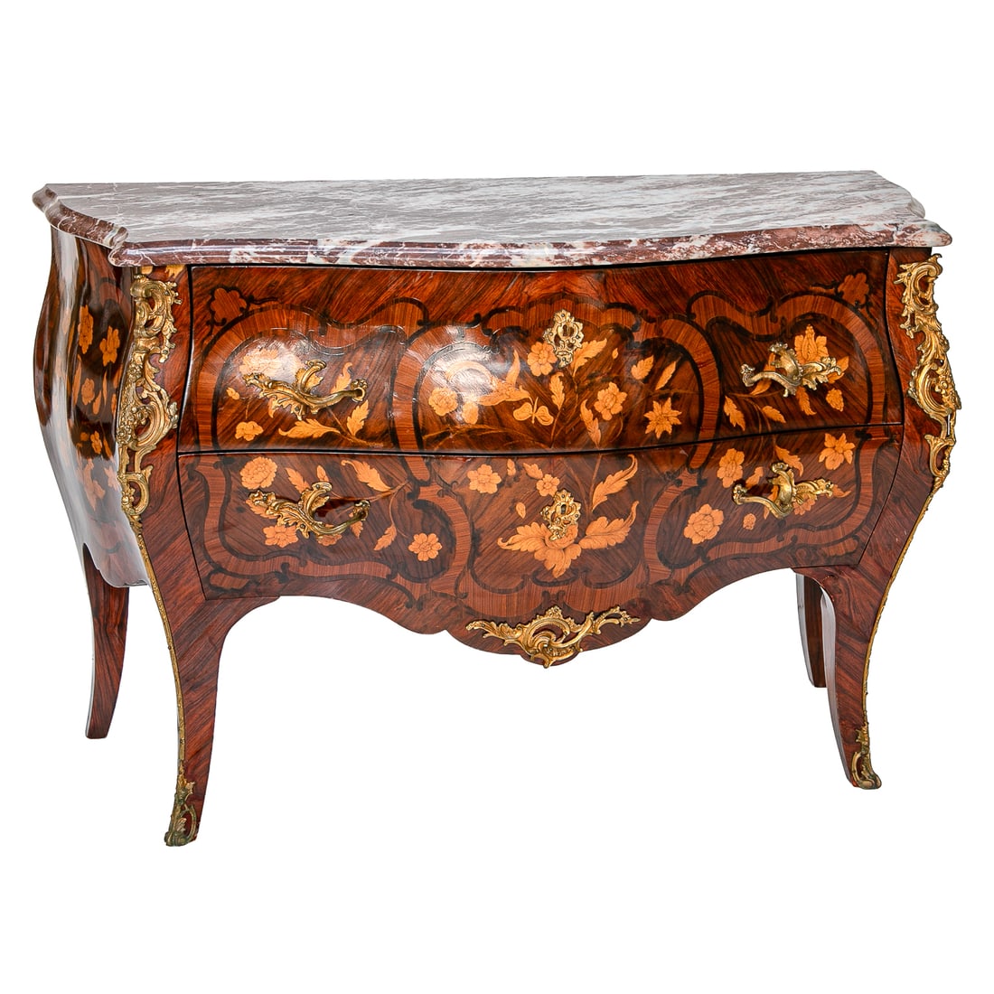 Late 19th/Early 20th C. French Rosewood Louis XV Style Inlaid Marble Top Commode (1 of 9)