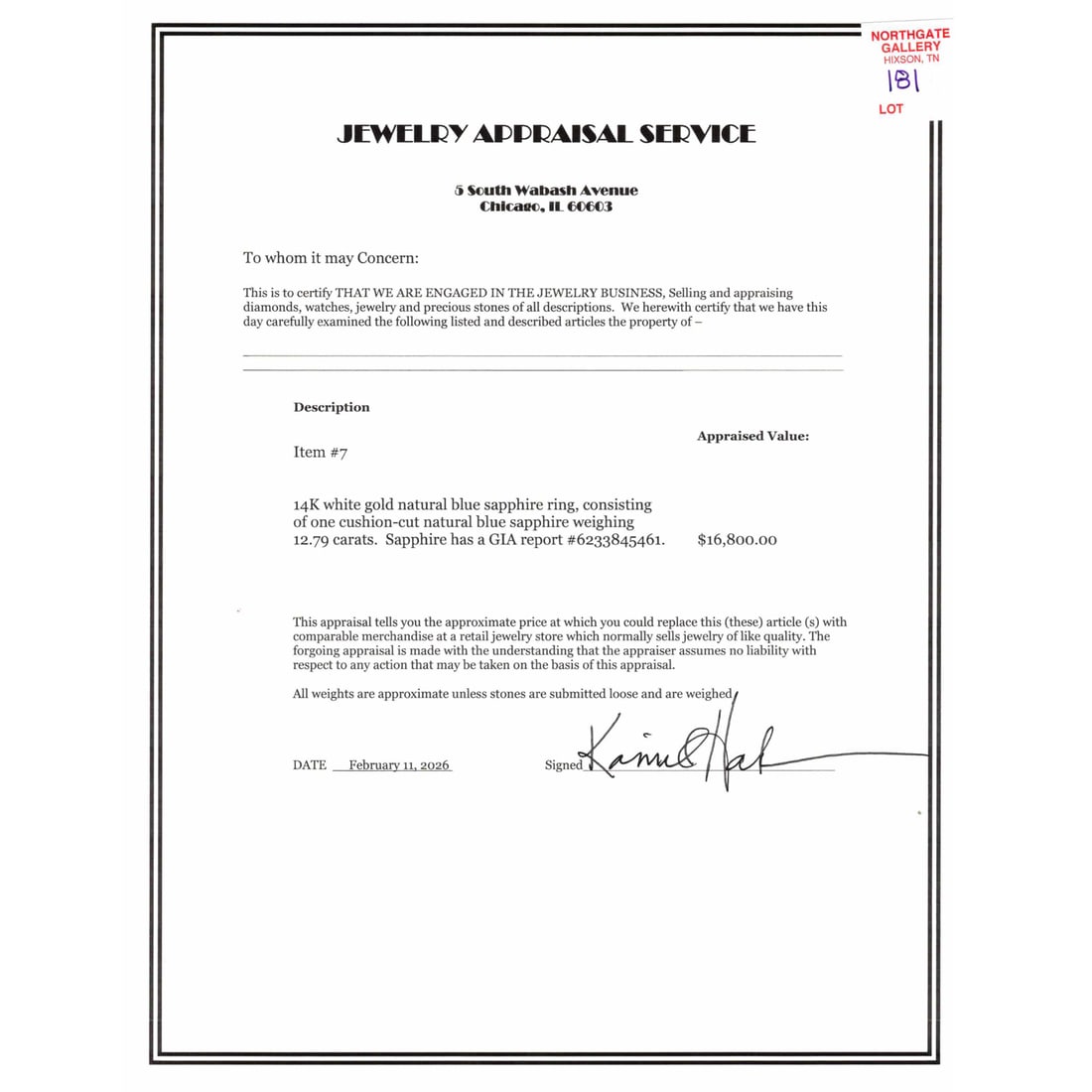 14K White Gold Natural Blue Sapphire Ring, Size 7.25 - 6