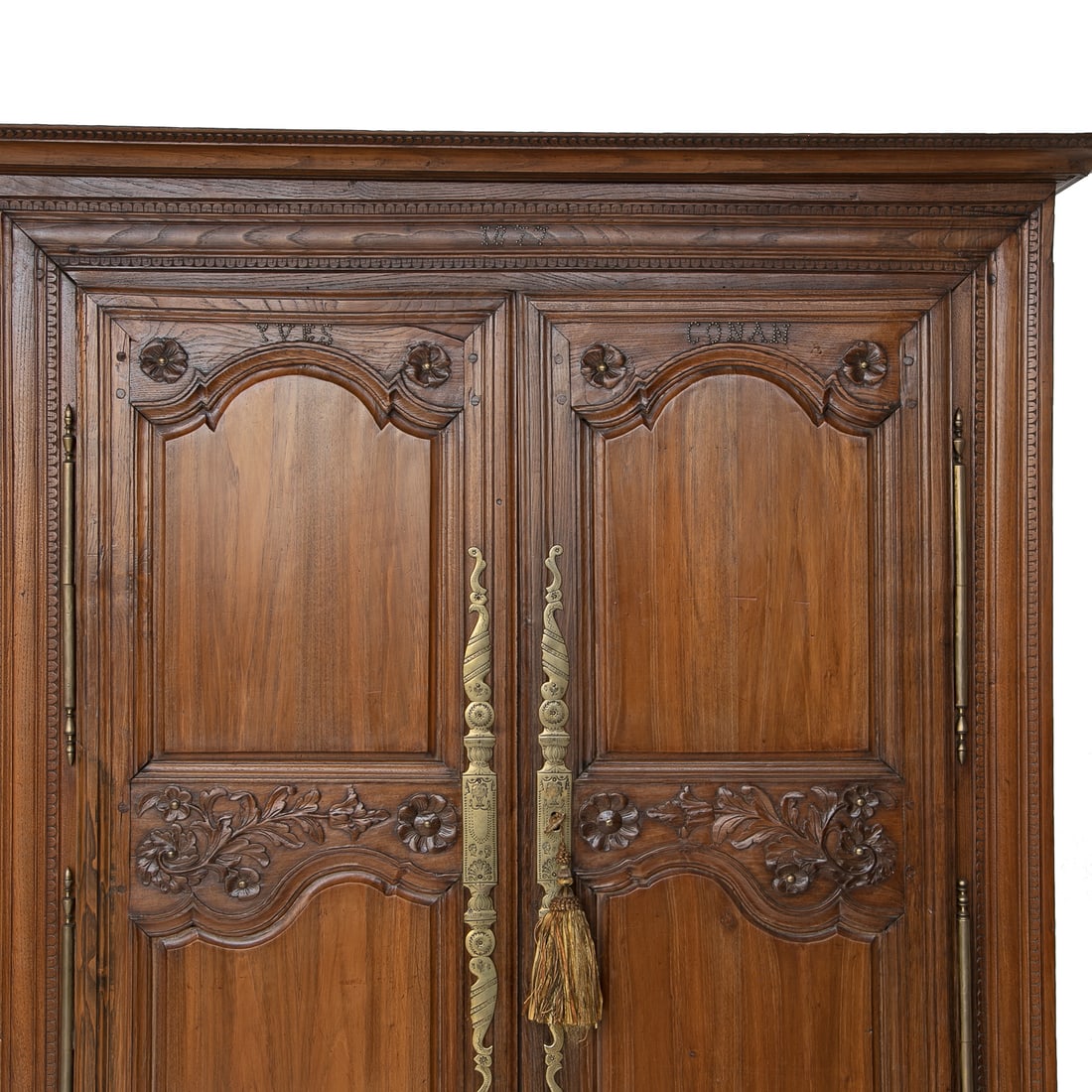 Late 19th C. French Carved Chestnut Marriage Armoire - 6