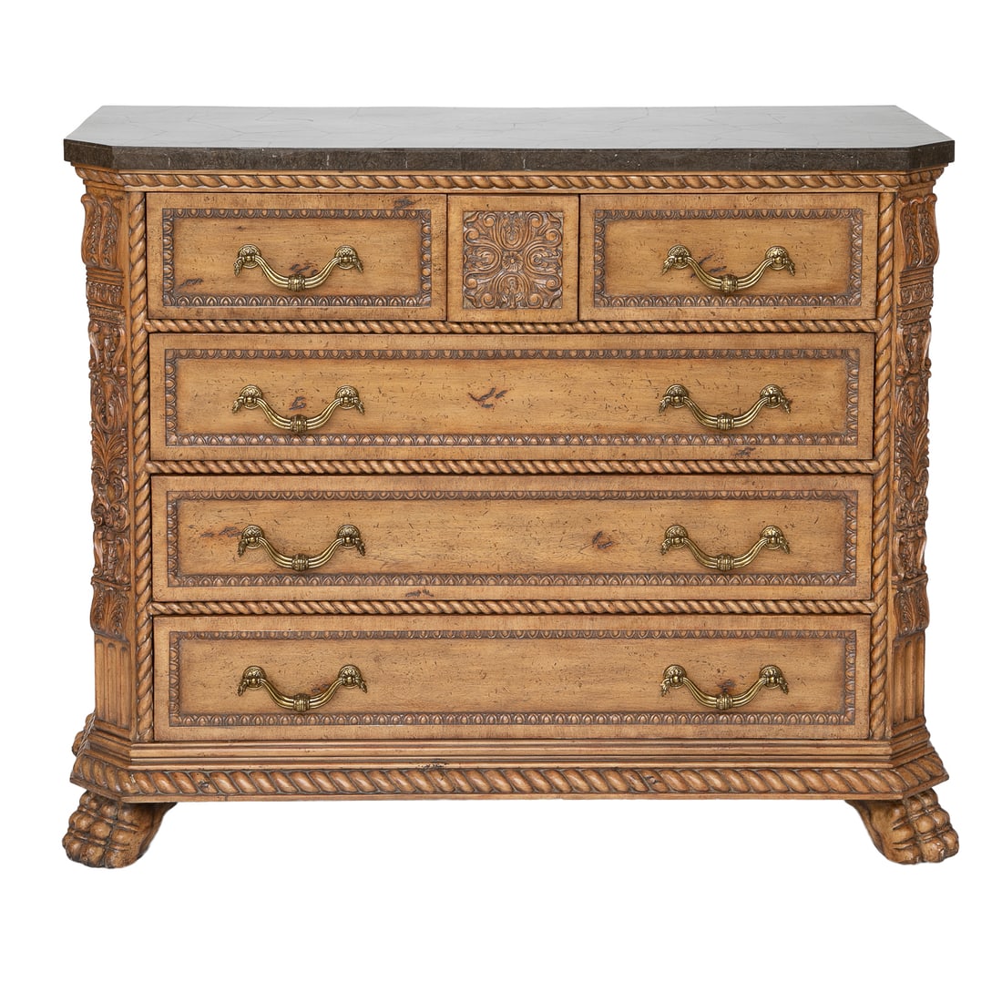 Vintage Maitland-Smith Bleached Acacia Wood Stone Top Chest (1 of 10)