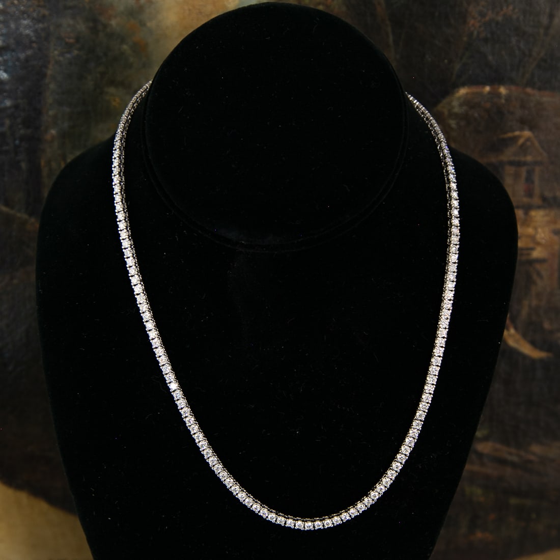 17 Inch 14K White Gold Natural Diamond Necklace: 17 Inch 14K White Gold Natural Diamond Necklace, Consisting of One Hundred Forty-Six (146) Natural Round Brilliant-Cur Diamonds Weighing 10.25 Carats. Diamonds are G in Color and VS-SI in Clarity.