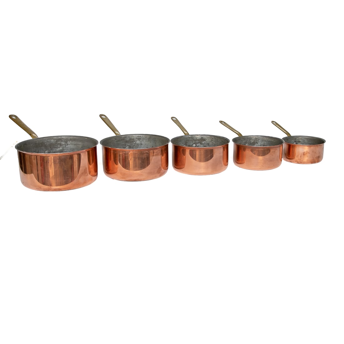 Vintage French L. Lecellier Copper Sauce Pans, Five Total - 2