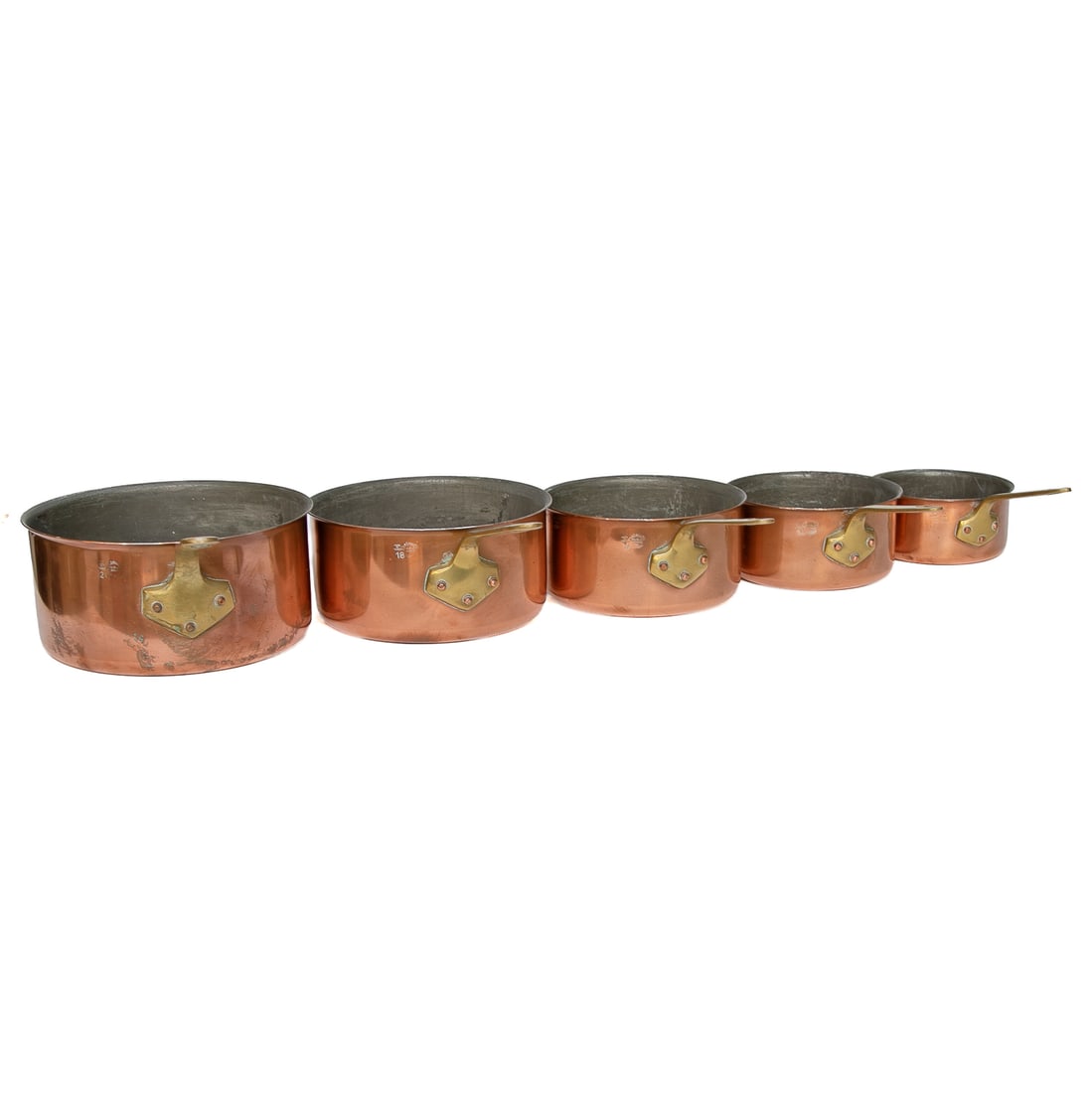 Vintage French L. Lecellier Copper Sauce Pans, Five Total - 3