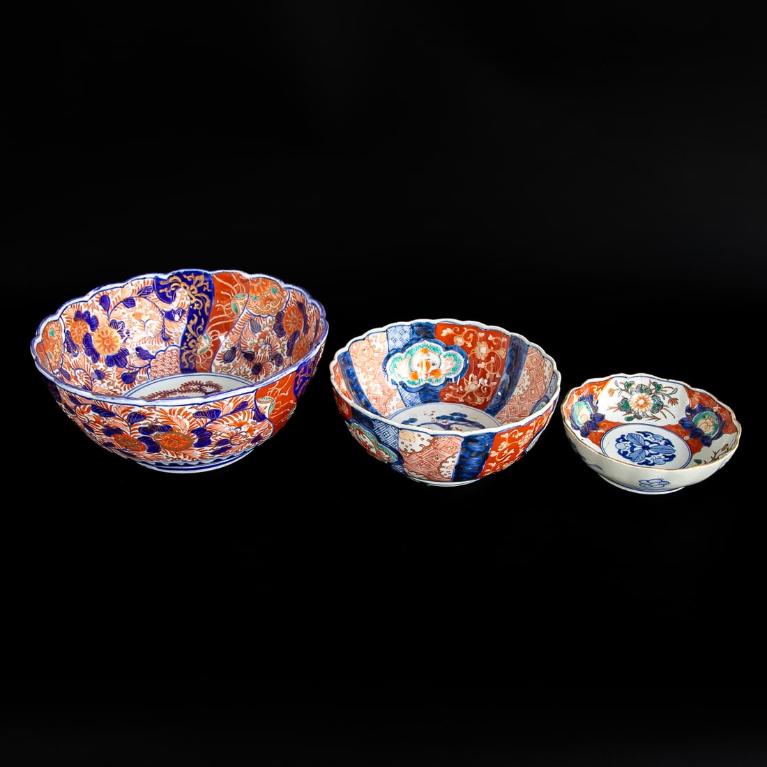 Late 19th C. Japanese Imari Porcelain Graduated Bowls, Three Total (1 of 10)