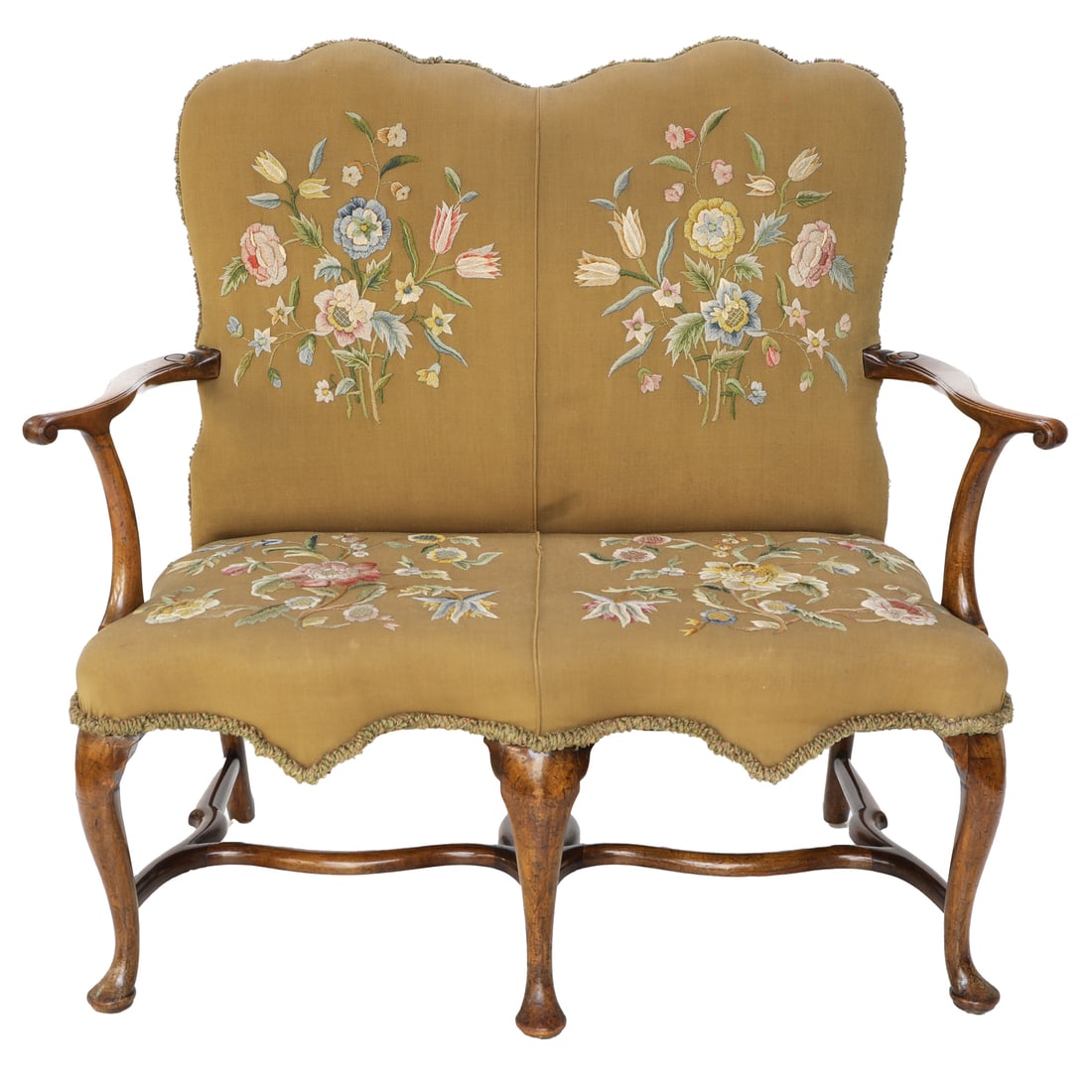 Late 19th C. English Walnut Queen Anne Style Double Chair Back Settee (1 of 7)