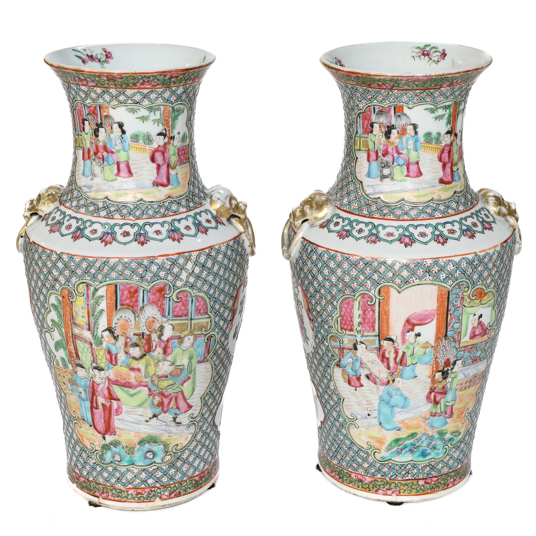 Late 19th C. Chinese Export Mandarin Vases, Pair (1 of 6)