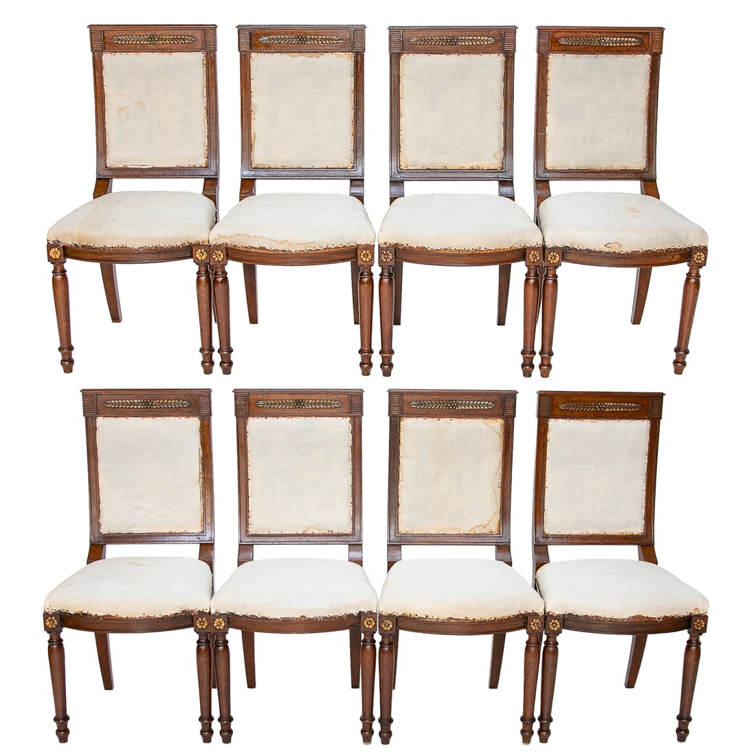 Set of French Empire Style Carved Walnut Side Dining Chairs, Eight Total Chairs (1 of 12)
