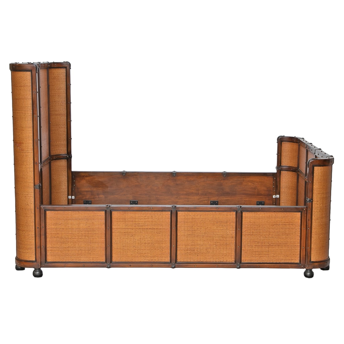 Rattan and Mahogany Bound British Colonial Campaign Style Queen Size Bed - 6