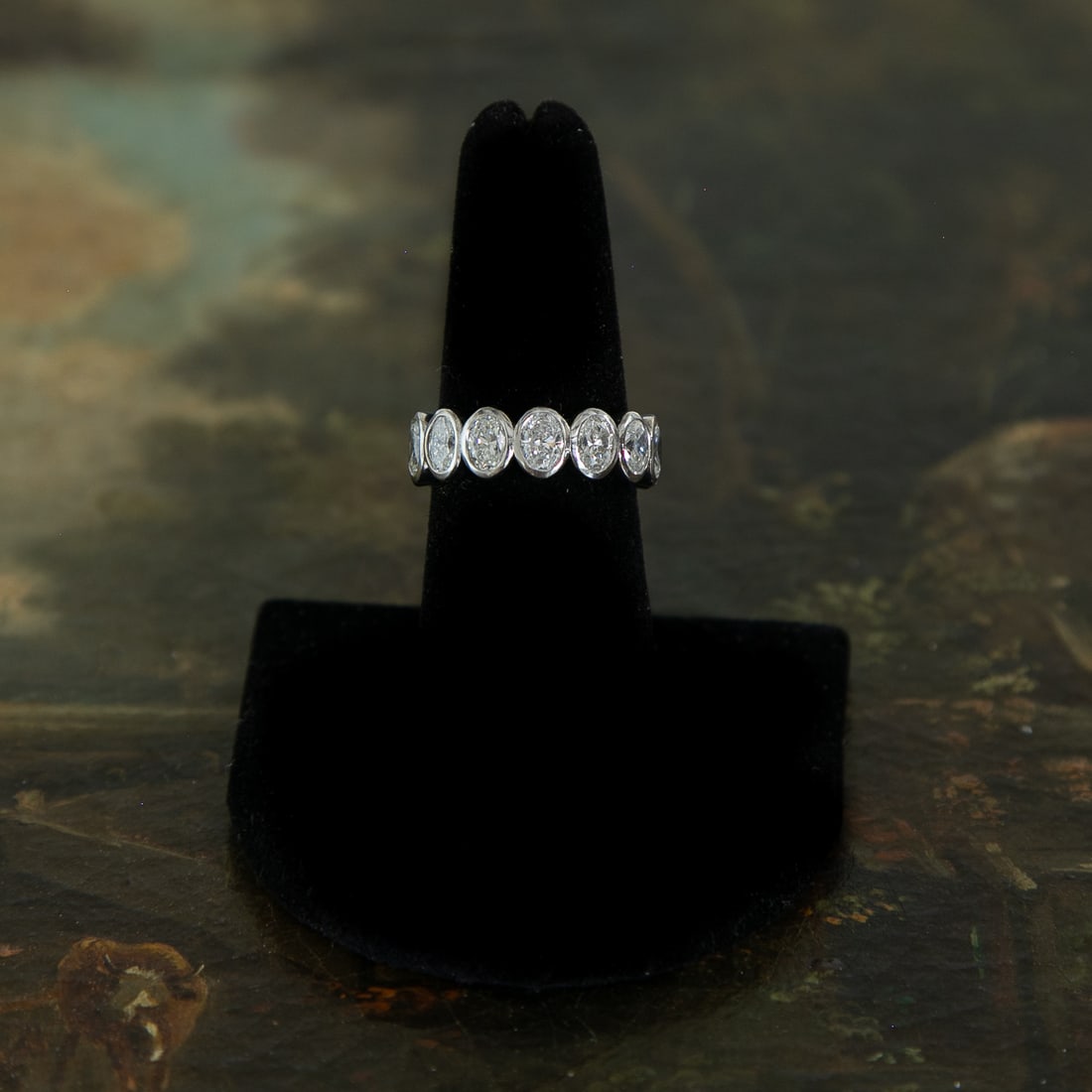 Platinum Natural Diamond Eternity Ring, Size 6.5: Platinum Natural Diamond Eternity Ring, Size 6.5, Consisting of Fourteen (14) Natural Oval Diamonds Weighing a Total of 4.29 Carats. Diamonds are H in Color and VS in Clarity.