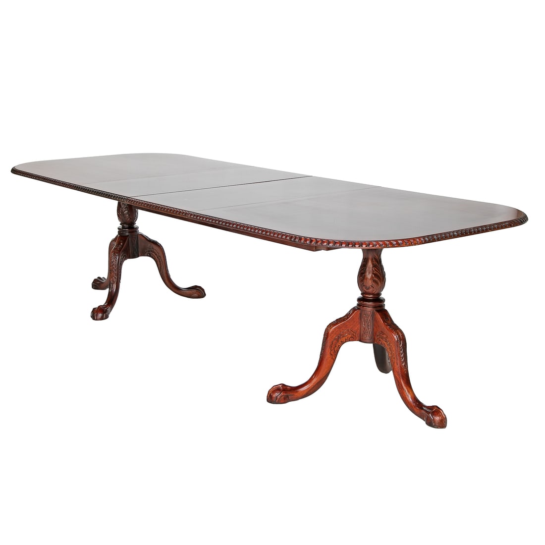 Two Pedestal Two Leaf Chippendale Style Burl Walnut Dining Table (1 of 9)