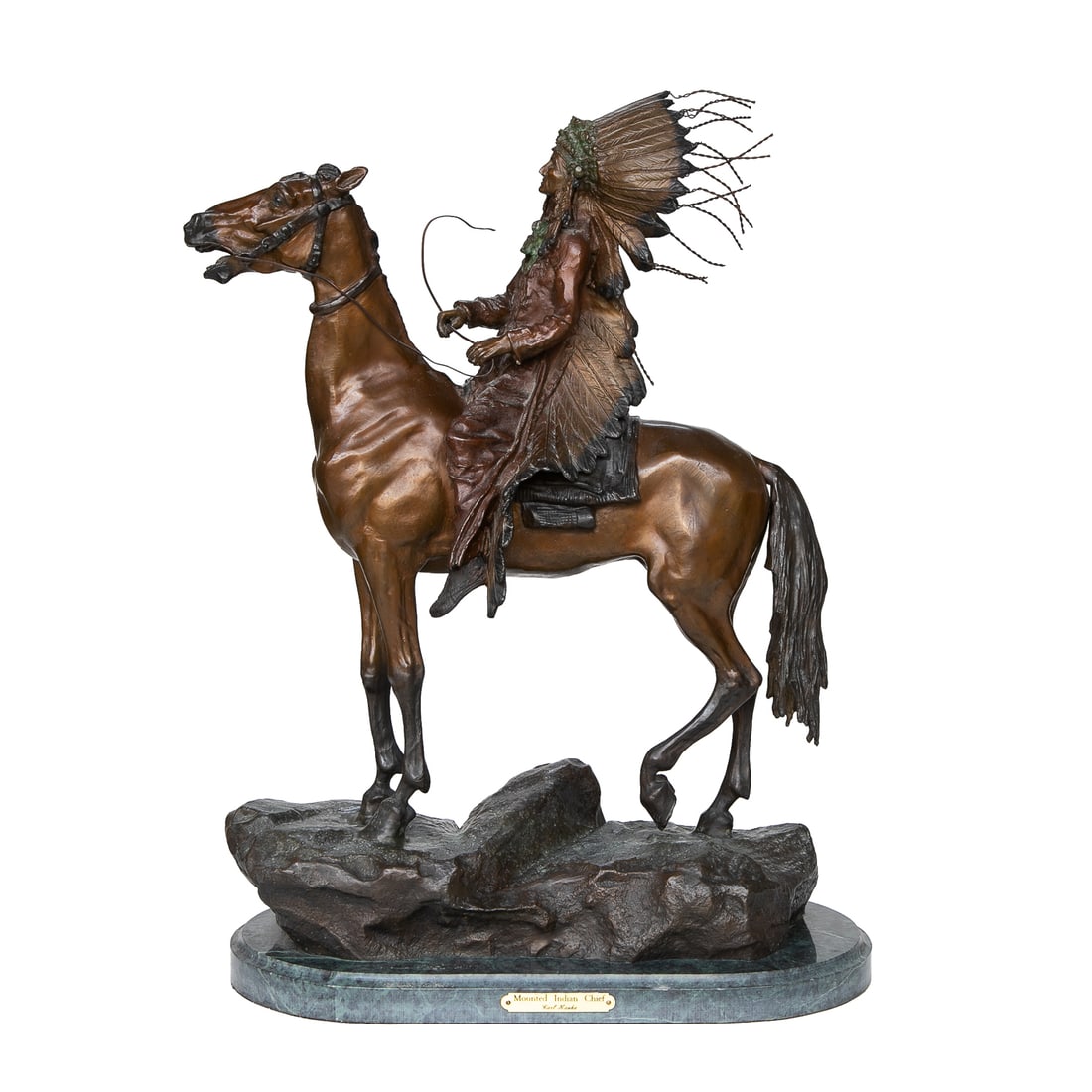 Carl Kauba (Austria, 1865-1922) Re Cast Patinated Bronze Sculpture Mounted Indian Chief (1 of 7)