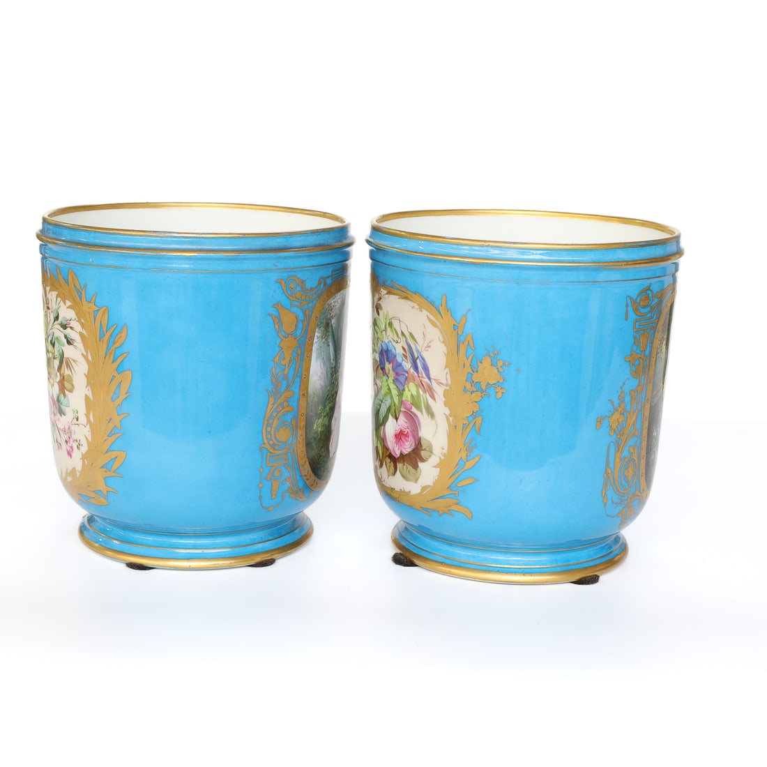 19th C. Celeste Blue Sevres Style Cachepots, Pair - 2