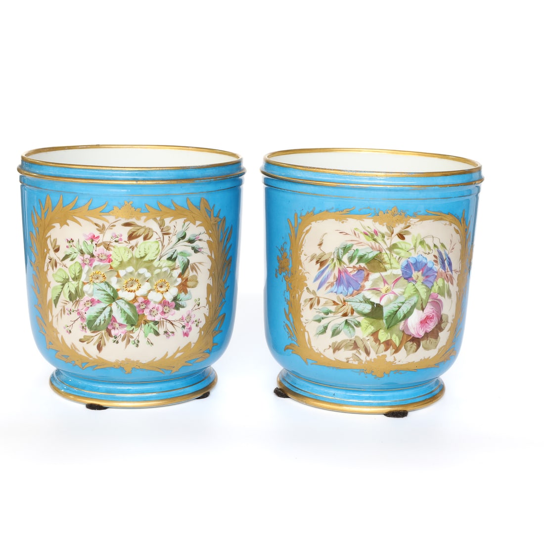 19th C. Celeste Blue Sevres Style Cachepots, Pair - 3