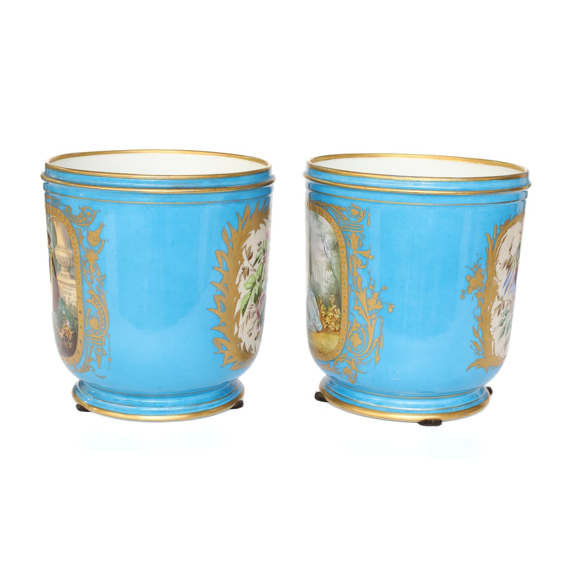 19th C. Celeste Blue Sevres Style Cachepots, Pair - 4