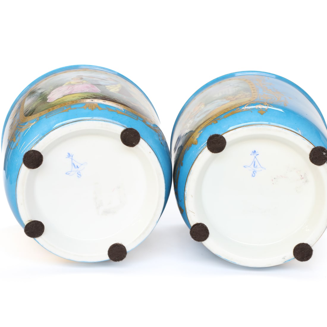 19th C. Celeste Blue Sevres Style Cachepots, Pair - 5