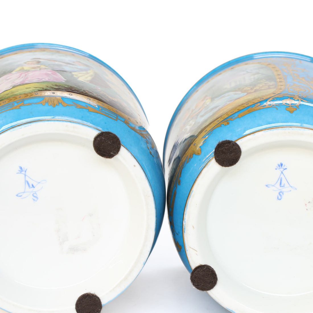 19th C. Celeste Blue Sevres Style Cachepots, Pair - 6