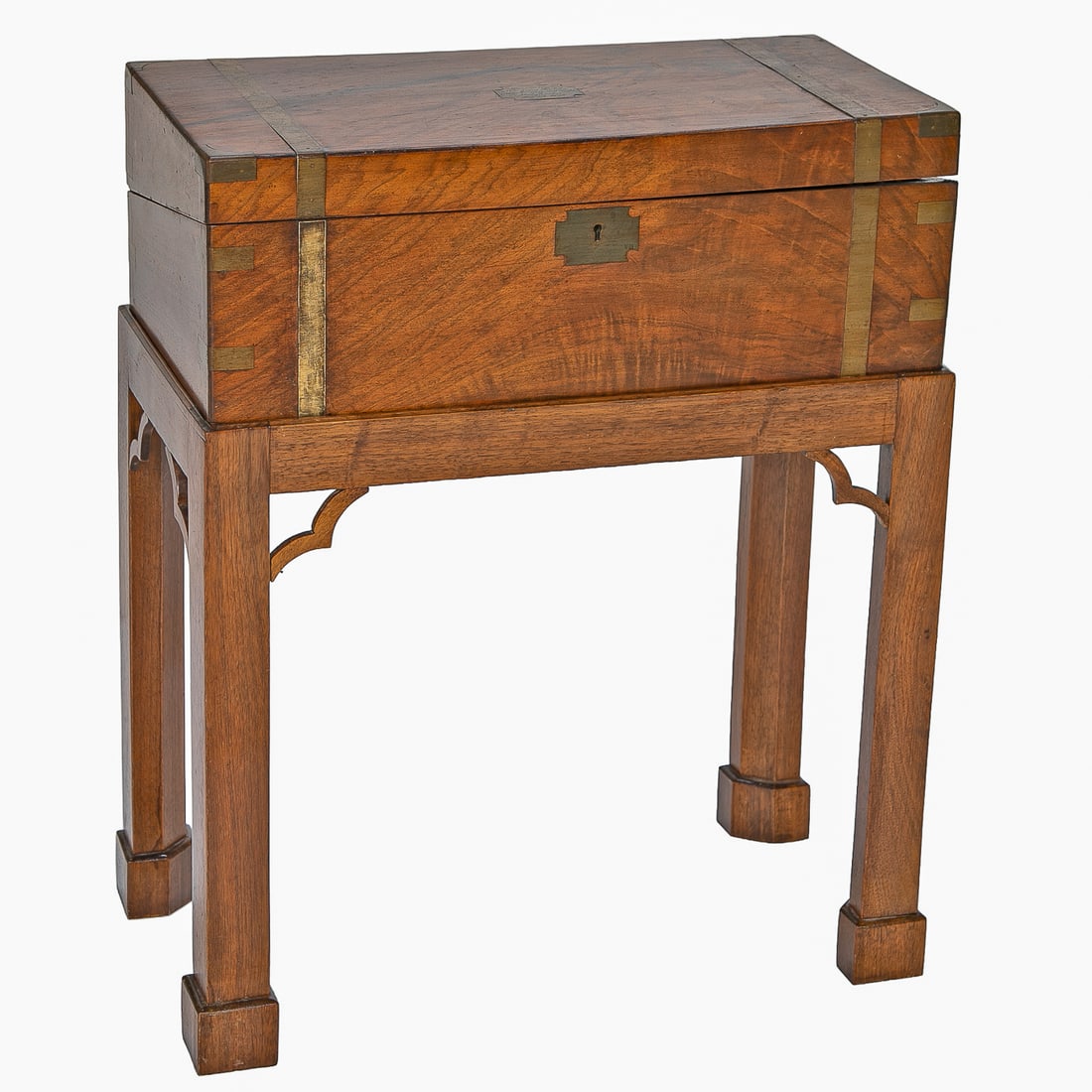 Late 19th C. English Walnut Brass Bound Lap Desk on Custom Stand (1 of 11)
