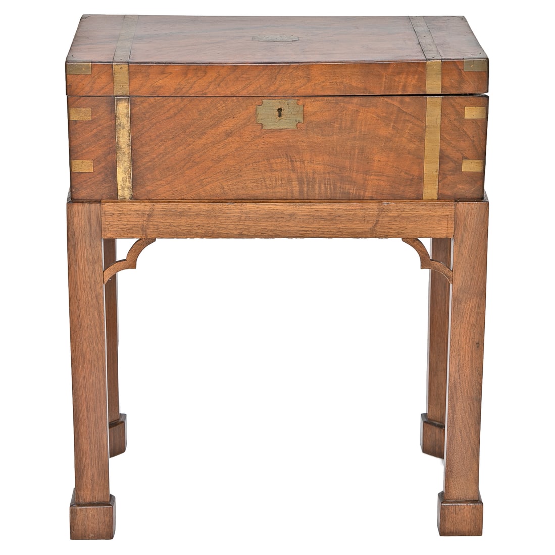 Late 19th C. English Walnut Brass Bound Lap Desk on Custom Stand - 2