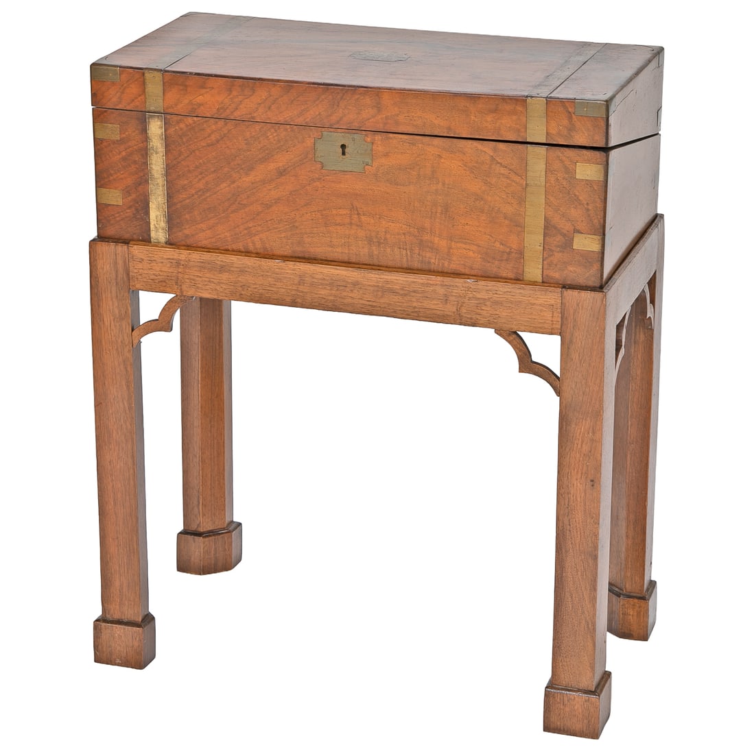 Late 19th C. English Walnut Brass Bound Lap Desk on Custom Stand - 3