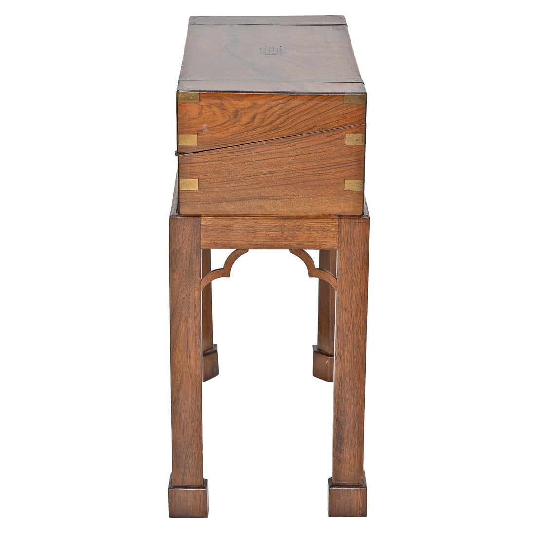Late 19th C. English Walnut Brass Bound Lap Desk on Custom Stand - 6