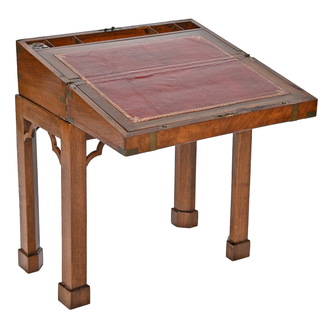 Late 19th C. English Walnut Brass Bound Lap Desk on Custom Stand - 7