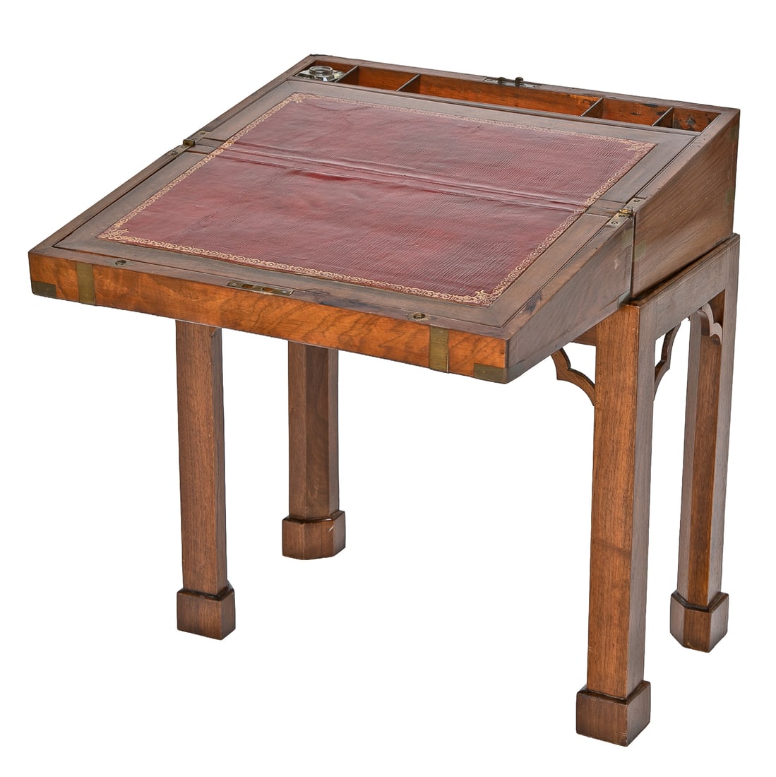 Late 19th C. English Walnut Brass Bound Lap Desk on Custom Stand - 9