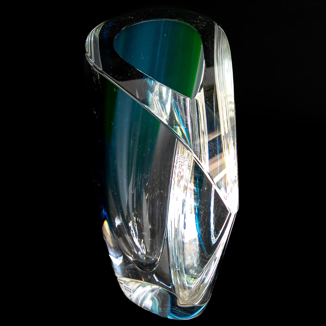 Goran Warff for Kosta Boda Mirage Vase in Blue/Green: Goran Warff for Kosta Boda Mirage Vase in Blue/Green, Signed on Bottom, Original Sticker on Side. 9.5" High, 5" Wide, 7" Deep