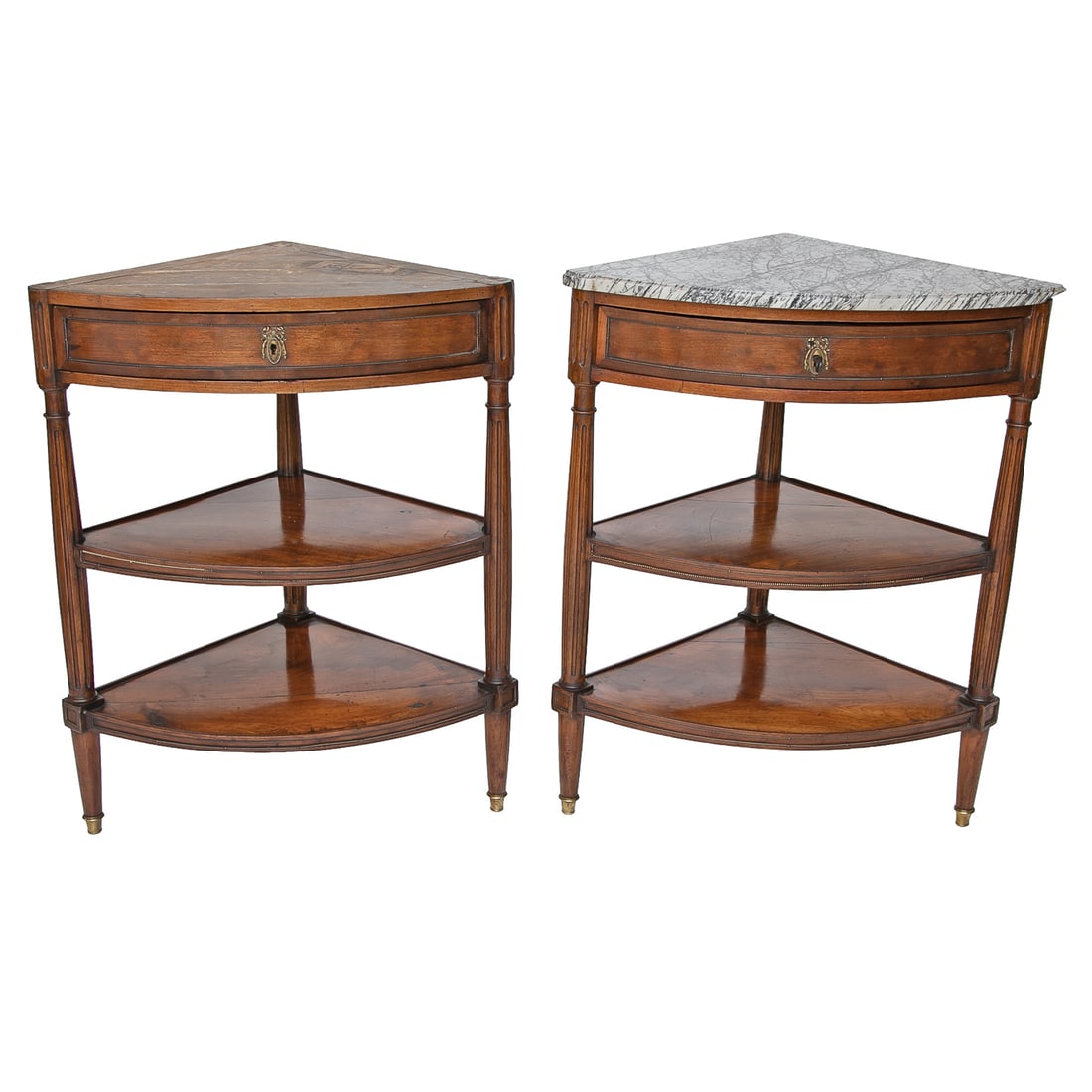 Late 19th C. French Mahogany Empire Style Corner Console Tables, Pair (1 of 10)
