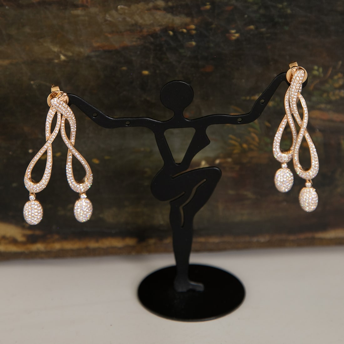 18K Rose Gold Natural Diamond Ornate Earrings: 18K Rose Gold Natural Diamond Ornate Earrings, Consisting of 590 Natural Round Brilliant-Cut Diamonds Weighing a Total of 3.60 Carats. Earrings Weigh 12.4 Grams