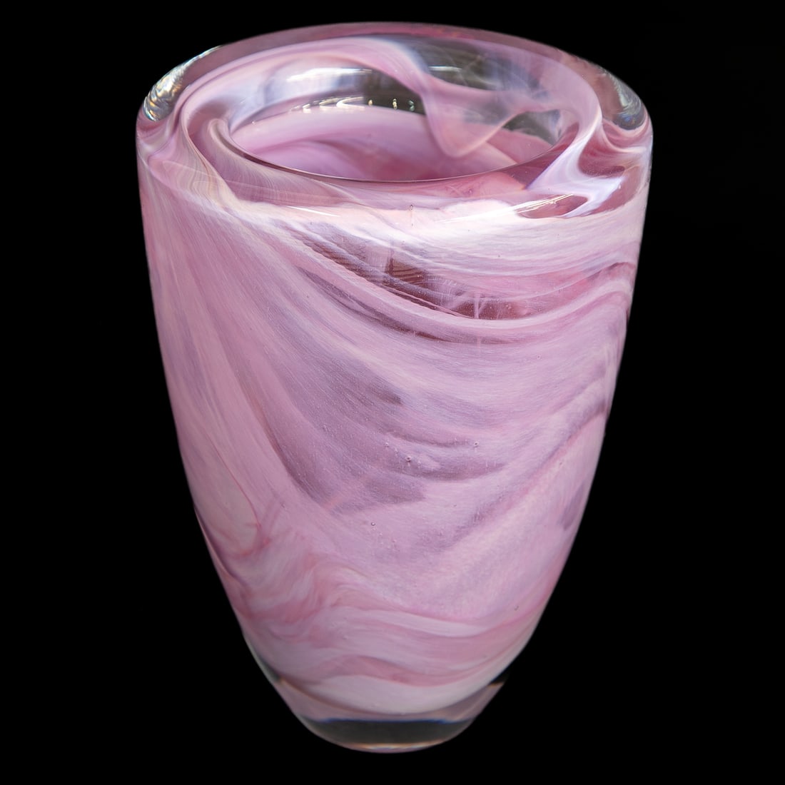 Anna Ehrner Lavender Kosta Boda Glass Vase: Anna Ehrner Lavender Kosta Boda Glass Vase, Having Thick Body and Swirl Designs, Original Sticker On Side. 8" High, 6" Diameter