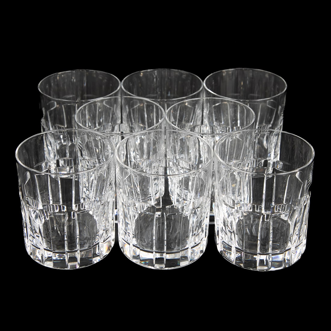 Vintage Glass Double Old Fashion Glasses, Eight Total: Vintage Glass Double Old Fashion Glasses, Eight Total, Having Fluted Designs on Sides, 4" High, 3.25" Diameter