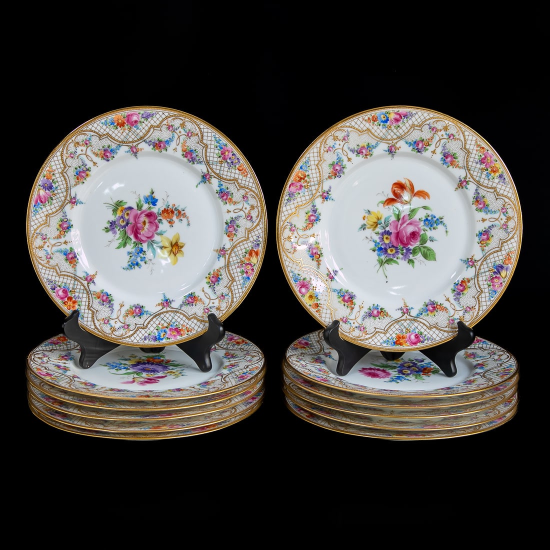 Vintage German Dresden Porcelain Dinner Plates, Twelve Total (1 of 8)
