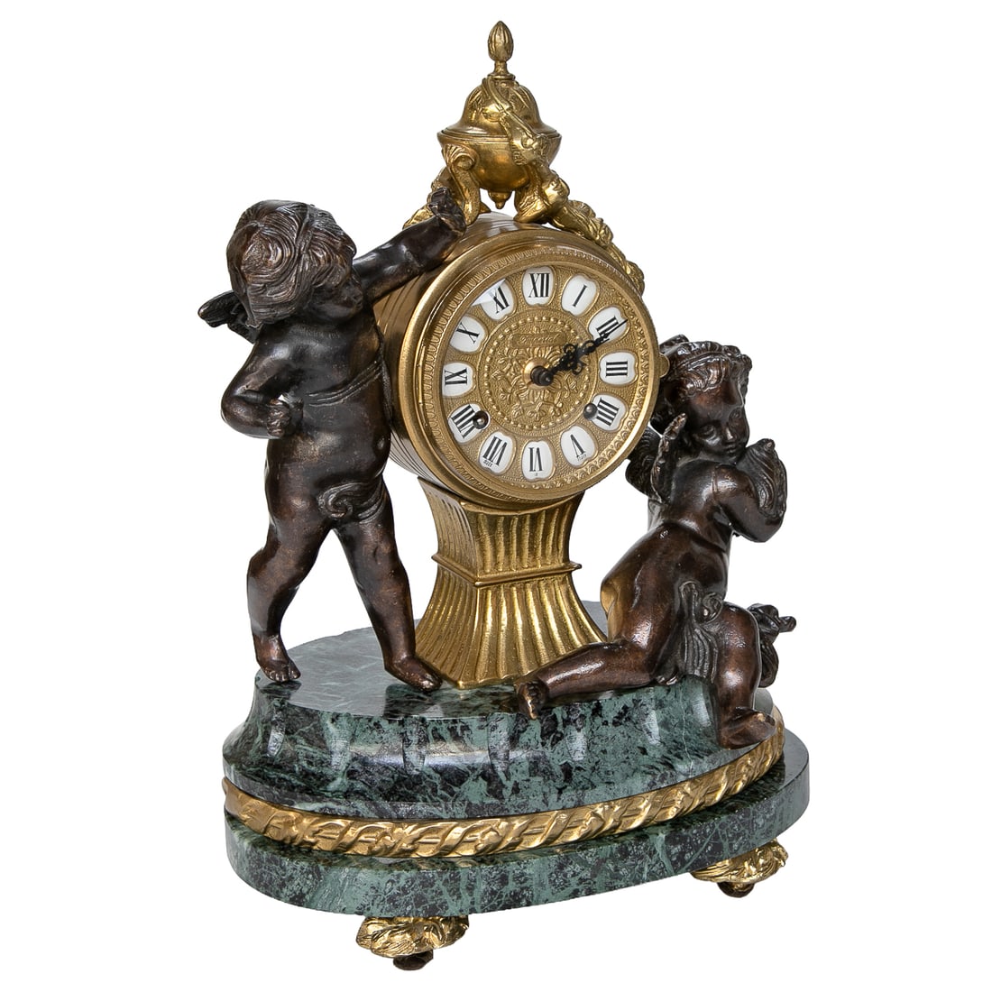 French Marble, Bronze and Brass Cherub Mantle Clock (1 of 9)
