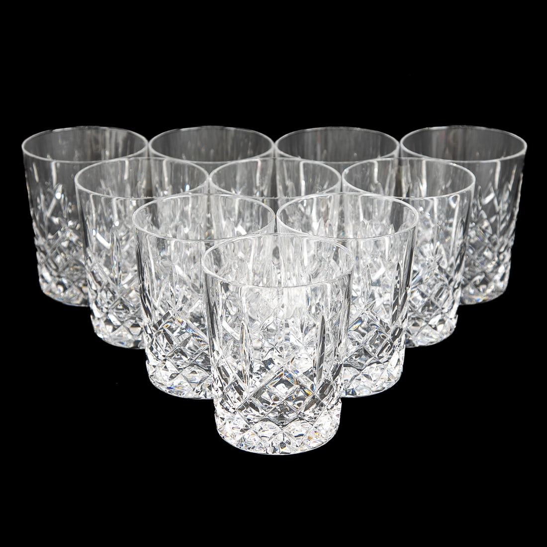 Waterford Crystal Lismore Pattern Double Old Fashion Glasses, Ten Total: Waterford Crystal Lismore Pattern Double Old Fashion Glasses, Ten Total, Marked on Bottoms. 4.25" High, 3.25" Diameter